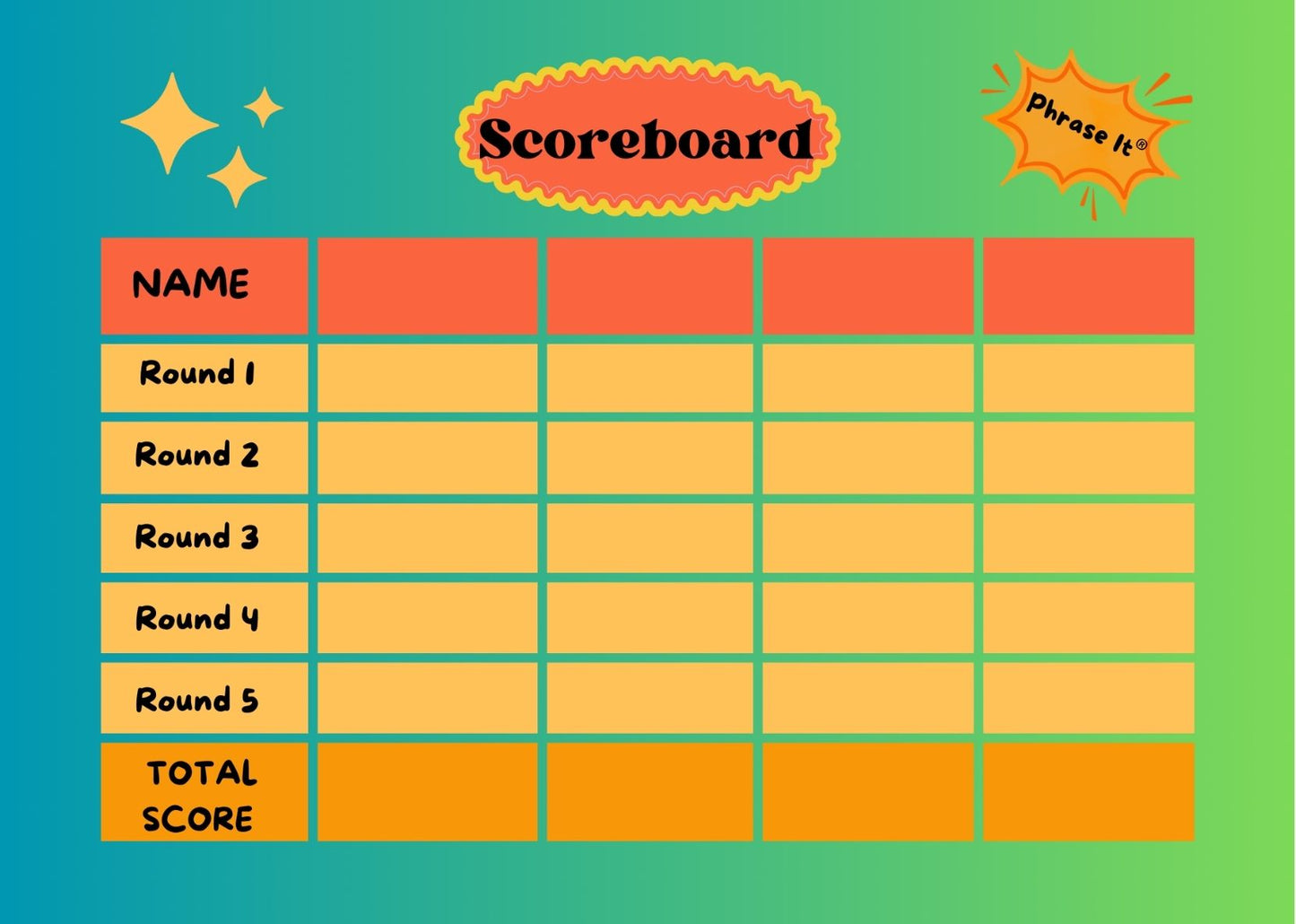 Phrase It Score Pad for Card Games